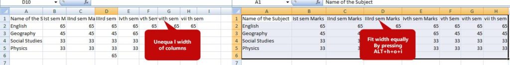 Equalize width of columns in spreadsheet