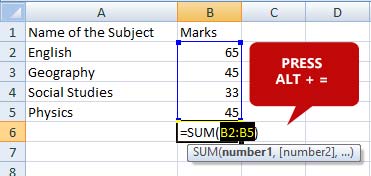 sum-of-column-shortcut-key